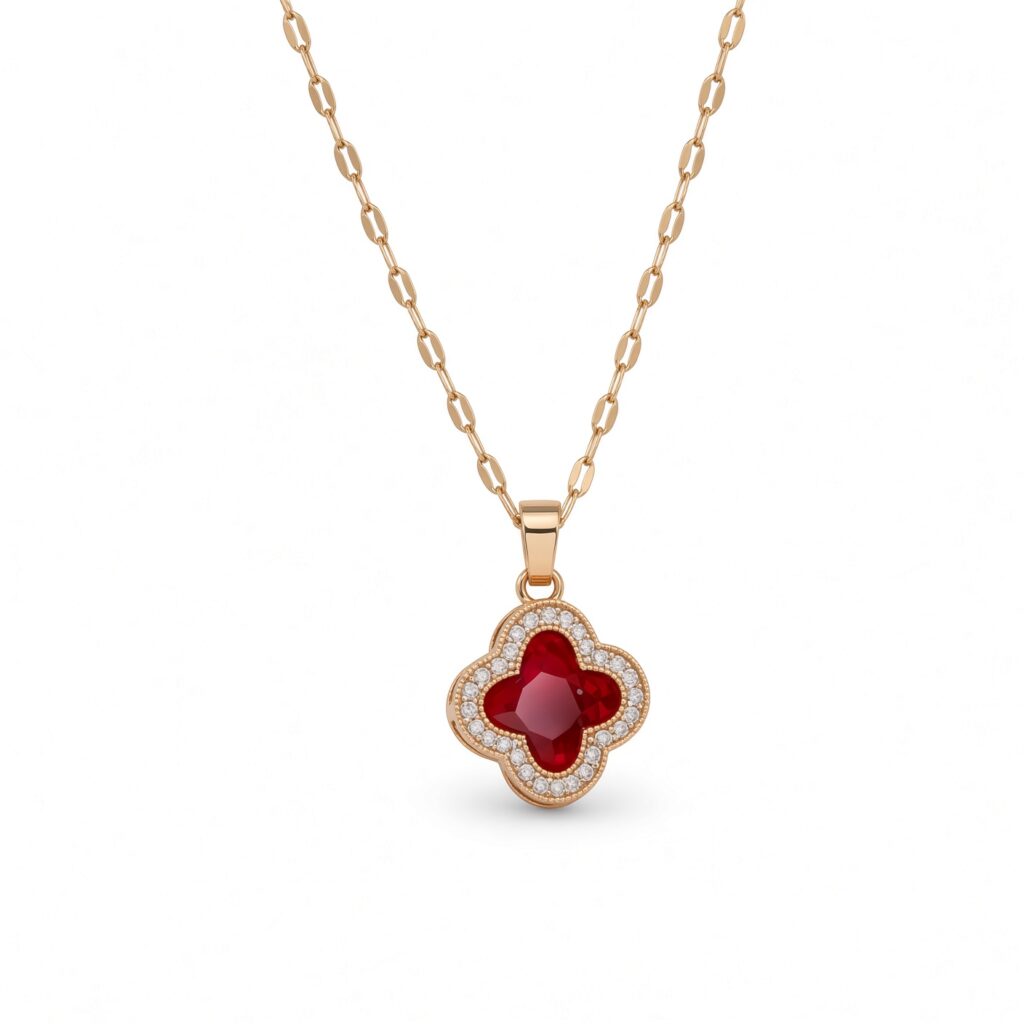 red necklace 4 leaf wt